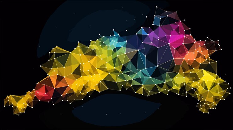 Vector bright mesh ukraine map with crimea and glare effect