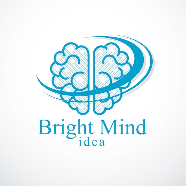 Bright Mind vector logo or icon with human anatomical brain. Thinking and brainstorming concept.