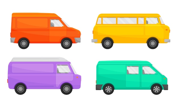 Bright Minibus or Shortbus Isolated on White Background Vector Set