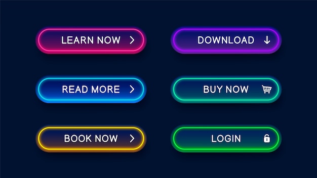 Bright modern neon abstract buttons for website.