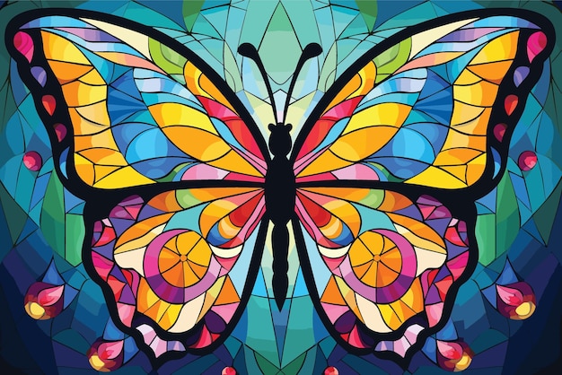 Bright motley butterfly vector illustration in stained glass style