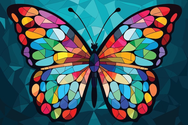 ステンド グラス スタイルの明るいカラフルな蝶のベクトル図