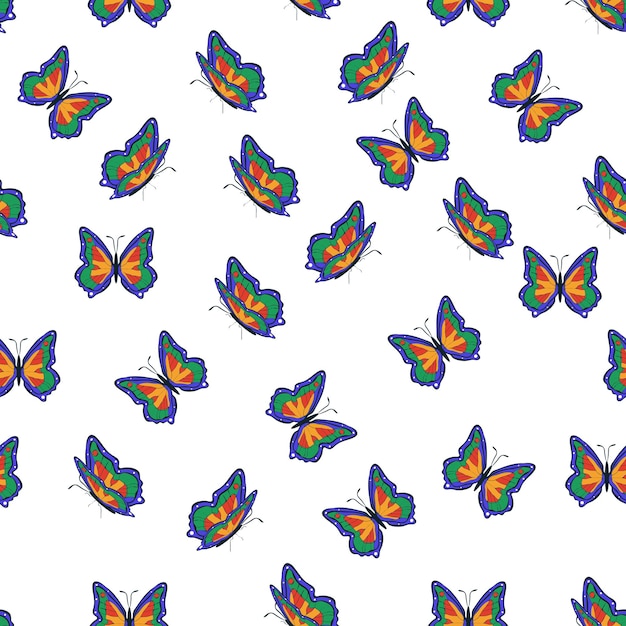 Vector bright multicolored butterflies seamless pattern wallpaper background children party craft paper