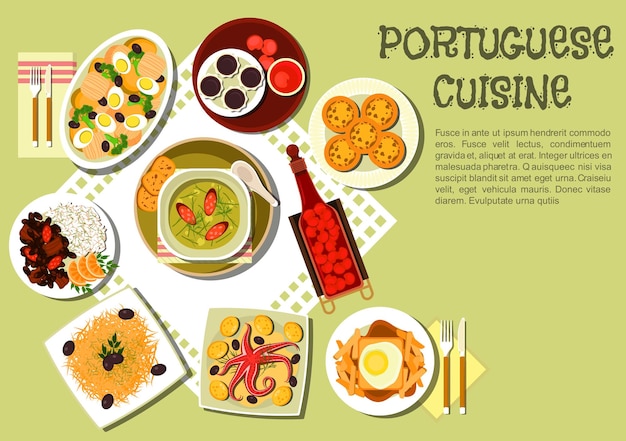 Vector bright national dishes of portuguese cuisine icon