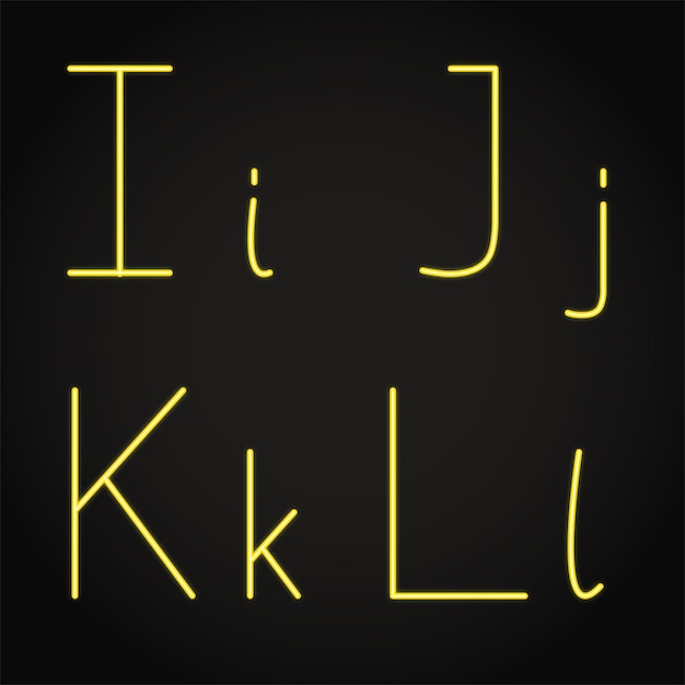 Vector bright neon letters i j k and l