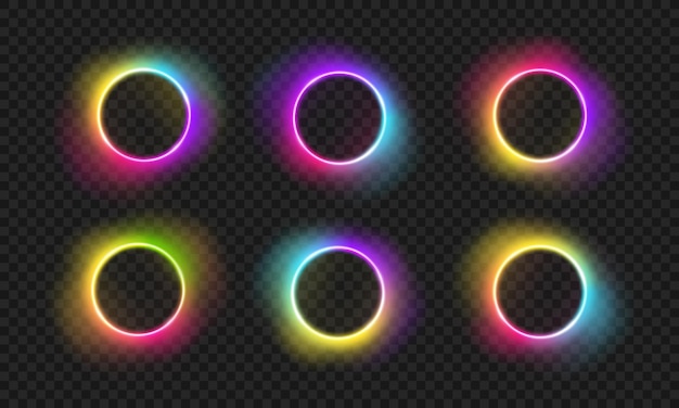 Vector bright neon rainbow circles with transparent glow effect vector colorful frames for logo design