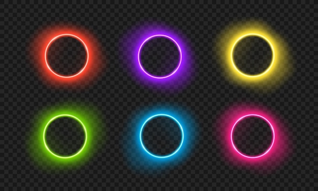 Bright neon shiny circles with transparent glow effect Vector colorful frames for logo design