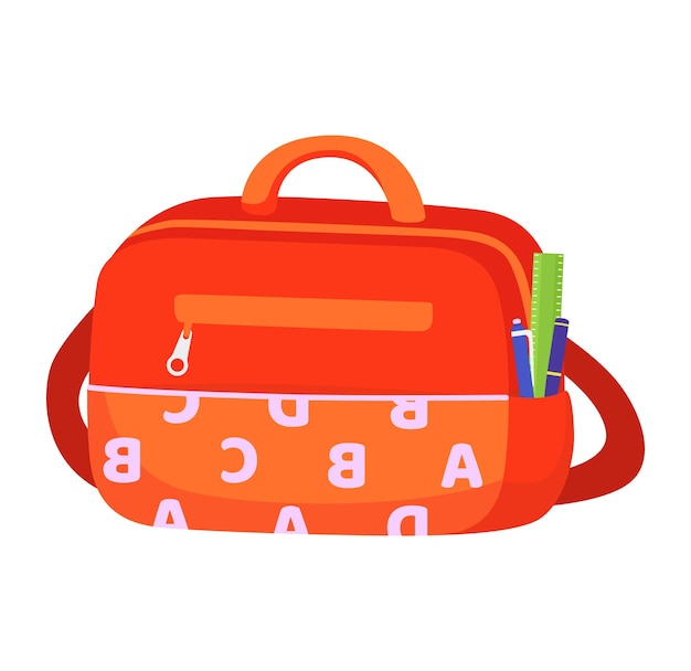 Bright orange school bag pens ruler ABC letters pattern Kids education back school concept