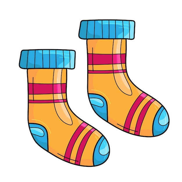 Vector bright orange warm autumn knitted socks vector illustration in cartoon style