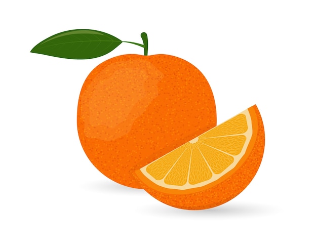 Bright orange with a slice isolated on a white background Vector illustration