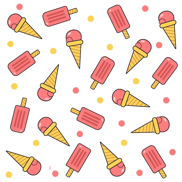 Bright pattern with ice cream on a white background. Vector illustration