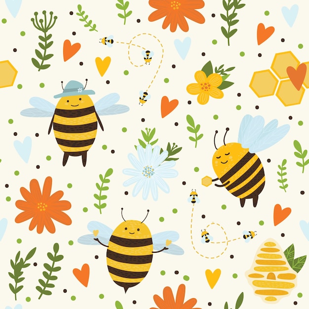 Bright pattern on a yellow background with bees