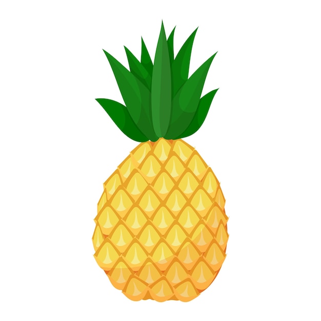 Ananas luminoso con stile cartone animato frutta tropicale gialla succo di ananas illustrazione vettoriale isolata su sfondo bianco