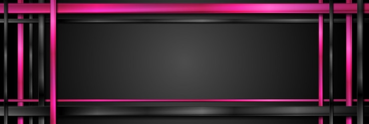 Vector bright pink and black glossy stripes technology futuristic dark banner design geometric abstract vector background