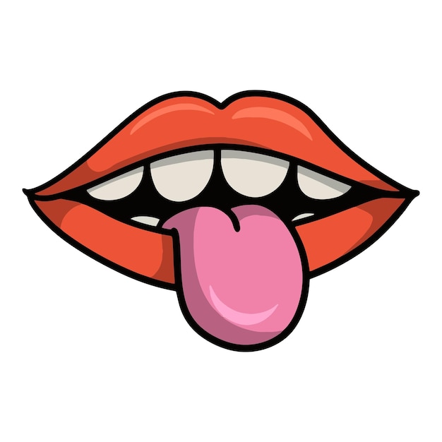 Bright pink lips with white teeth and tongue cartoon vector illustration