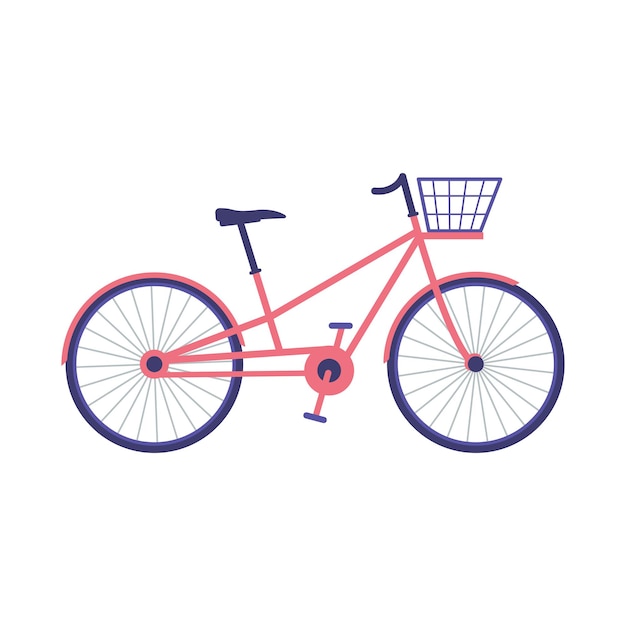 Vector bright pink and purple bicycle with a shopping basket. summer item sport.