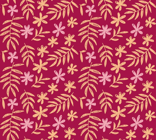 Bright pink vector seamless pattern of tropical floral