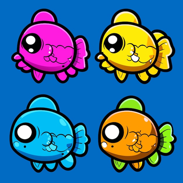 Vector bright and playful fish game icons collection