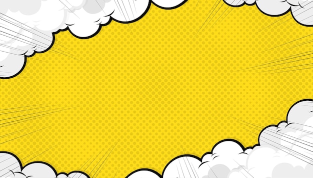 Bright pop art comic background with halftone color and funny cloud vector	on yellow