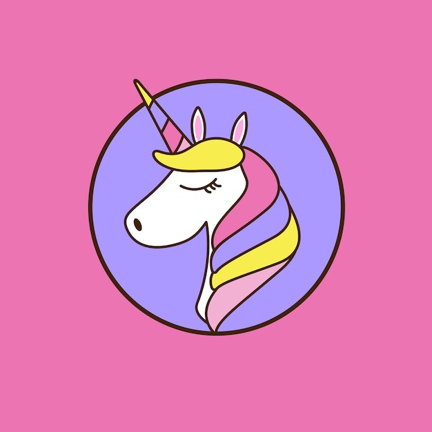 Bright portrait retro unicorn emblem