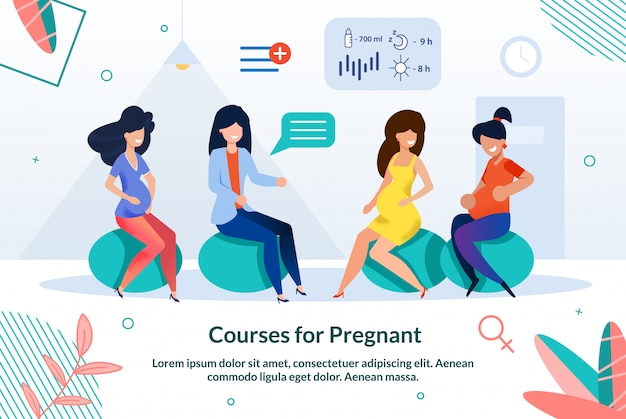 Vector bright poster inscription courses for pregnant.