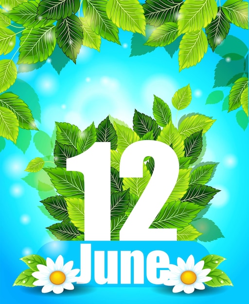 Bright poster Juny 12th with flowers and the words pattern design for printing