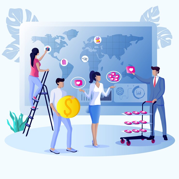 Vector bright poster profit from marketing cartoon flat.