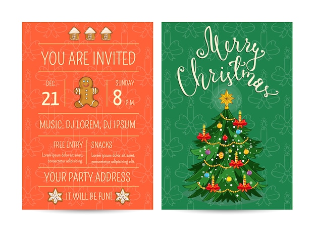 Vector bright promotion greeting card and invitation template for club christmas party