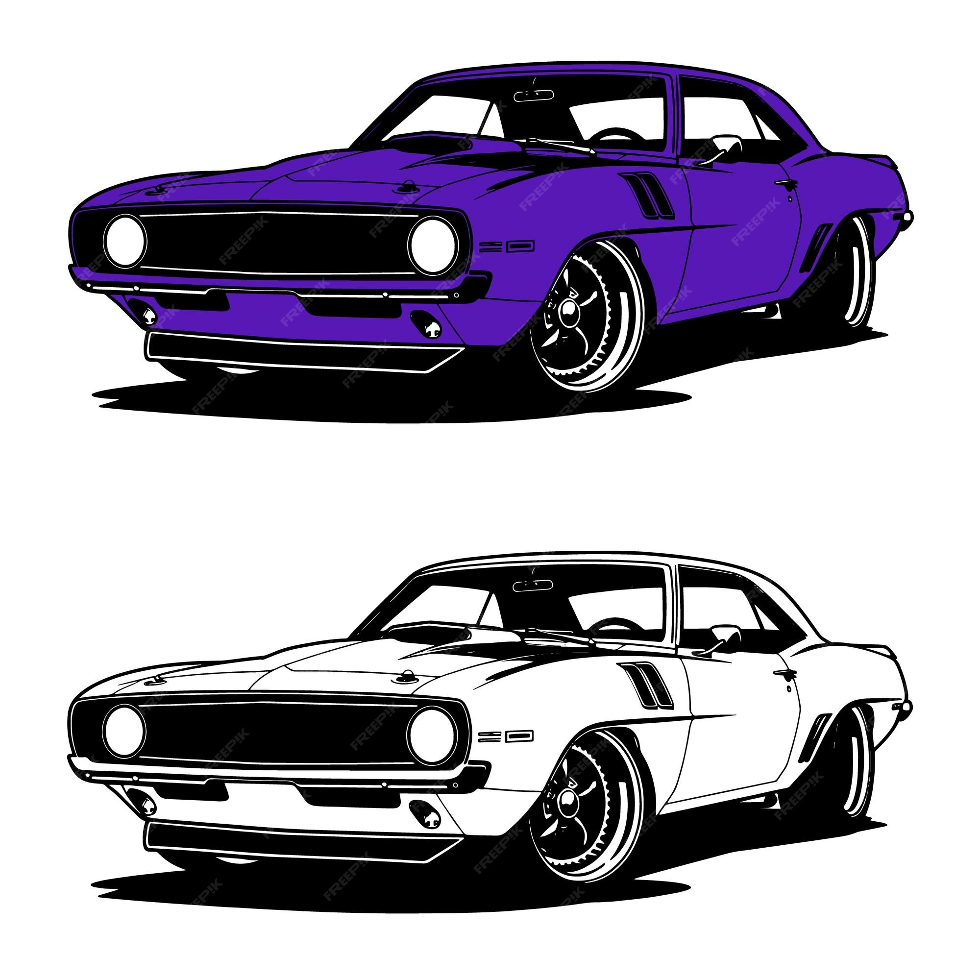 Premium Vector | Bright purple muscle car illustration