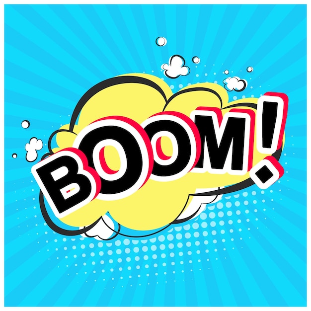 Bright red comic speech bubble with boom text