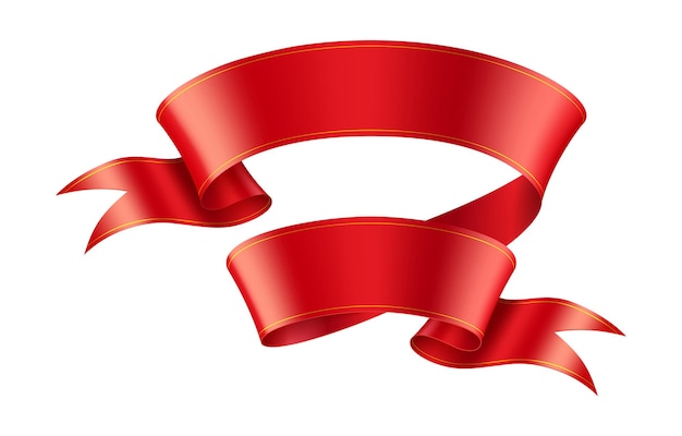 Vector bright red silk ribbon wave realistic vector illustration