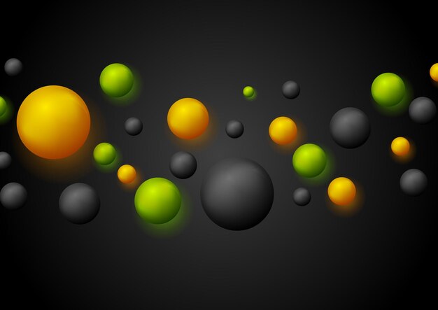 Vector bright retro 3d bubbles with luminous effect on black background vector neon balls design