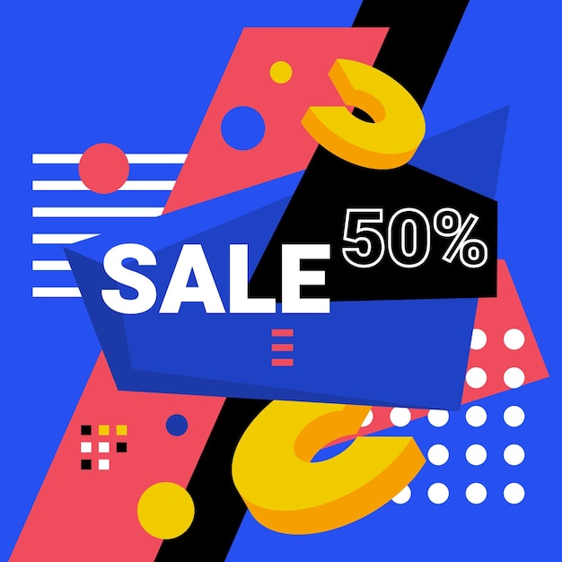 Vector bright sale abstract illustration with word sale and geometric elements on blue background