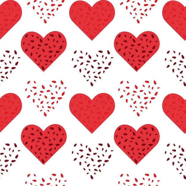 Bright seamless abstract pattern of heartshaped figures in trendy hues background texture love