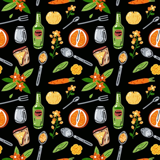 Bright seamless pattern for kitchen design for the menu of restaurants cafes