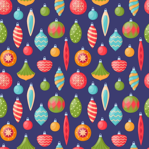 Bright seamless pattern with christmas tree decorations, vector illustration