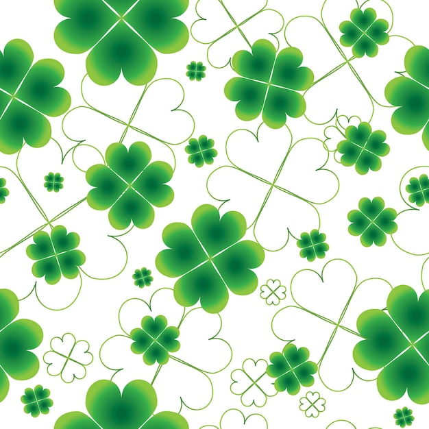 Bright seamless pattern with fourleaf clover on transparent background St Patrick's day vector