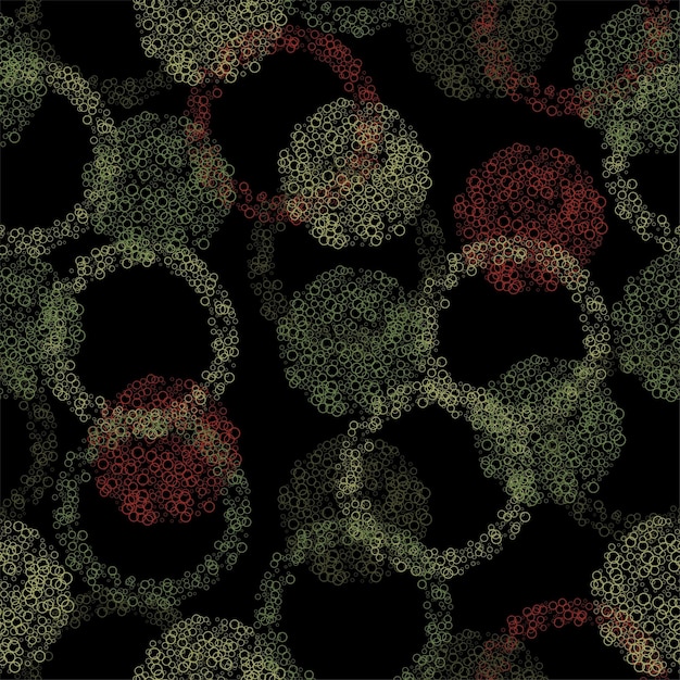 Bright seamless pattern with multicolor textured watercolor dots on black background