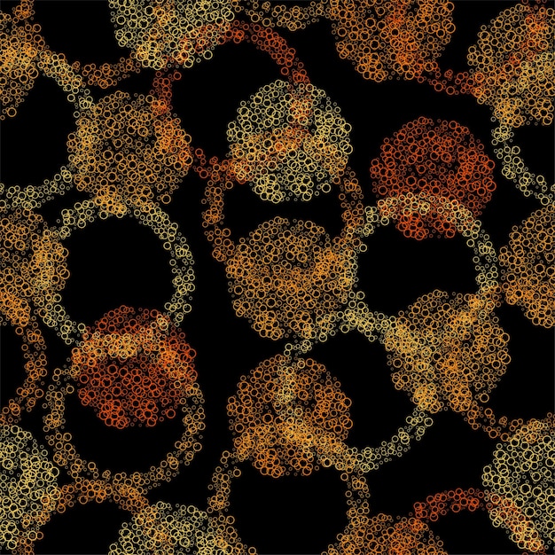 Bright seamless pattern with multicolor textured watercolor dots on black background