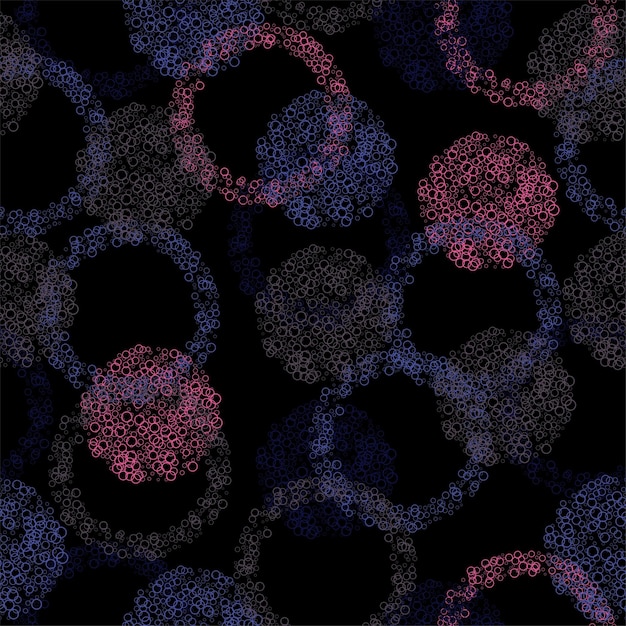 Bright seamless pattern with multicolor textured watercolor dots on black background