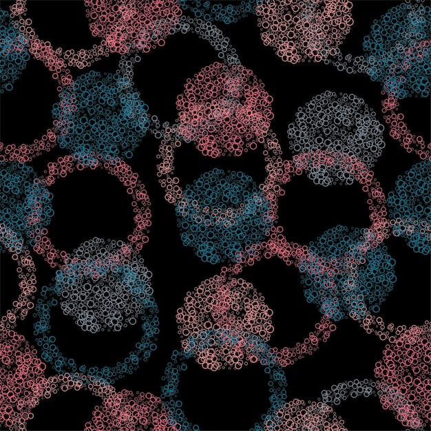 Bright seamless pattern with multicolor textured watercolor dots on black background