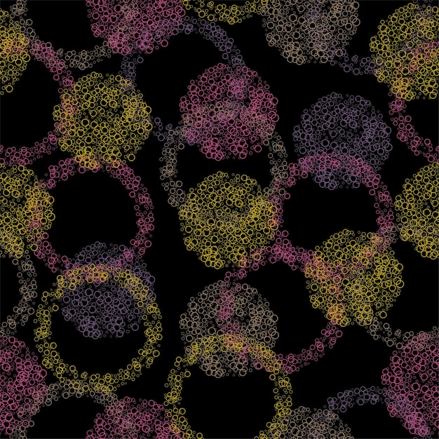 Яркий бесшовный рисунок с многоцветными текстурированными акварельными точками на черном фоне