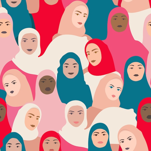 Bright seamless pattern with muslim women