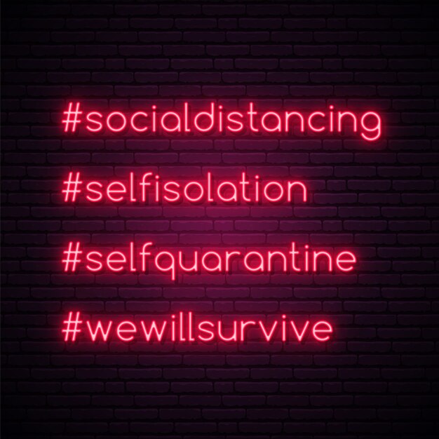 Bright self-quarantine hashtags set.