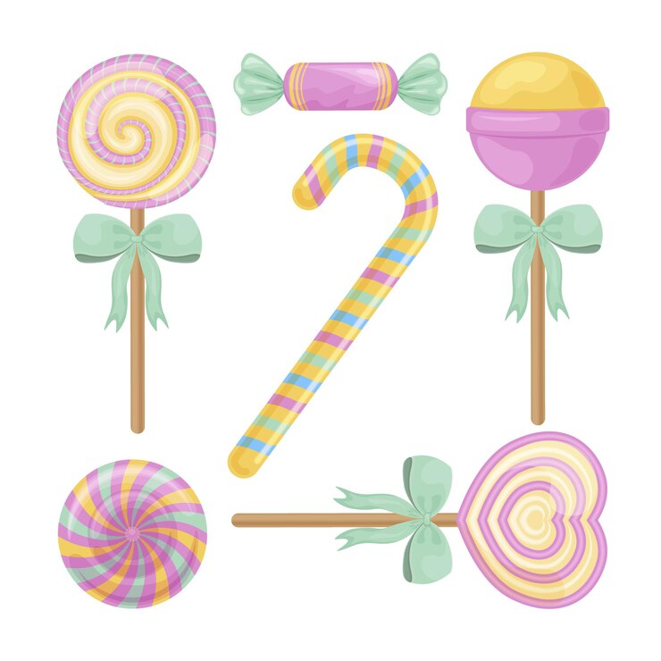 Vector a bright set consisting of colorful candies and candies. juicy lollipops of various shapes and sizes. christmas sweets. holiday candies. vector illustration.