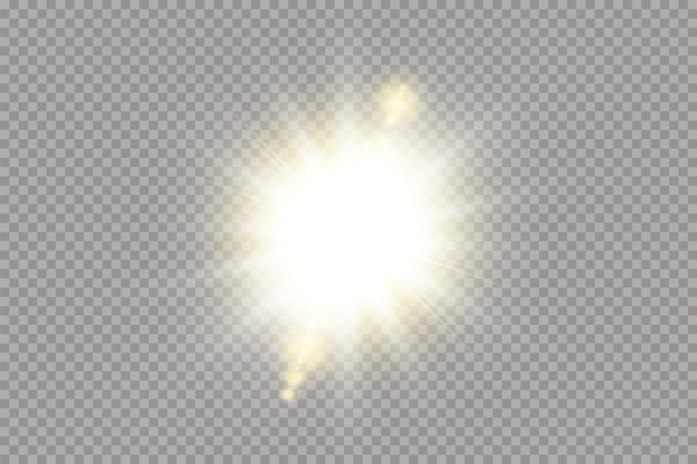 Vettore luminoso sole splendente isolato su sfondo trasparente bagliore effetto luce vettoriale illustrazione