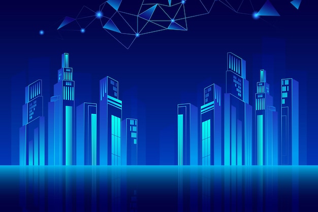 Bright smart city background with digital connection