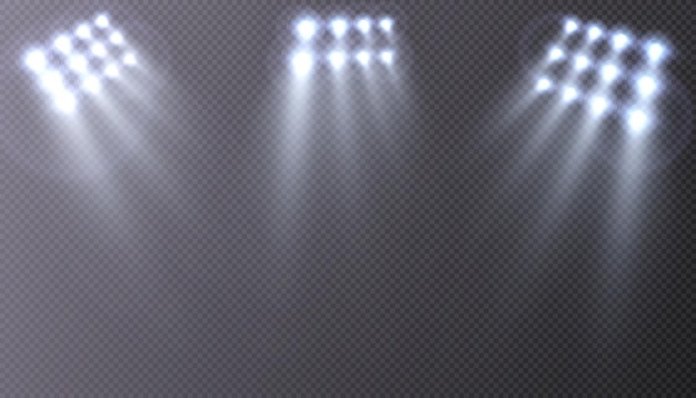 Vector bright spotlight. football stadium lighting template. a set of spotlights shines on the stage, stage