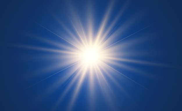 Bright star light effect isolated on blue