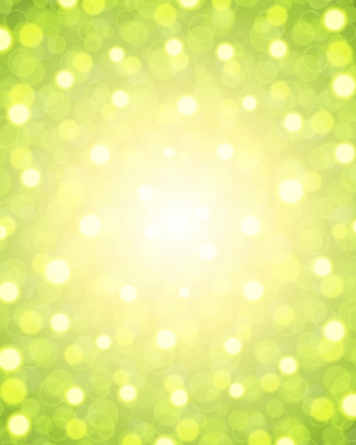 Bright star light with green particles vector background Abstract bubbles blurring from yellow supernova explosion